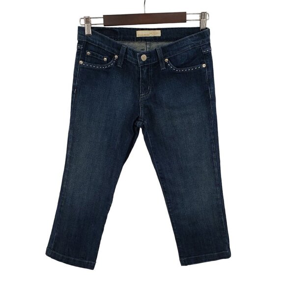 FLYING MONKEY Capri Jeans Juniors Womens Sz 7 Dark Wash Blue Stretch Mid Rise - Picture 1 of 9